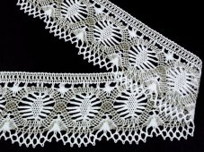 Cotton bobbin lace 81673, width 93 mm, white/ dark linen gray