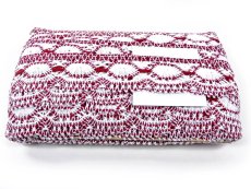 Cotton bobbin lace 75032, width 45 mm, white/ cranberry