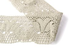 Cotton bobbin lace 82217, width 78 mm, ecru/ light linen gray