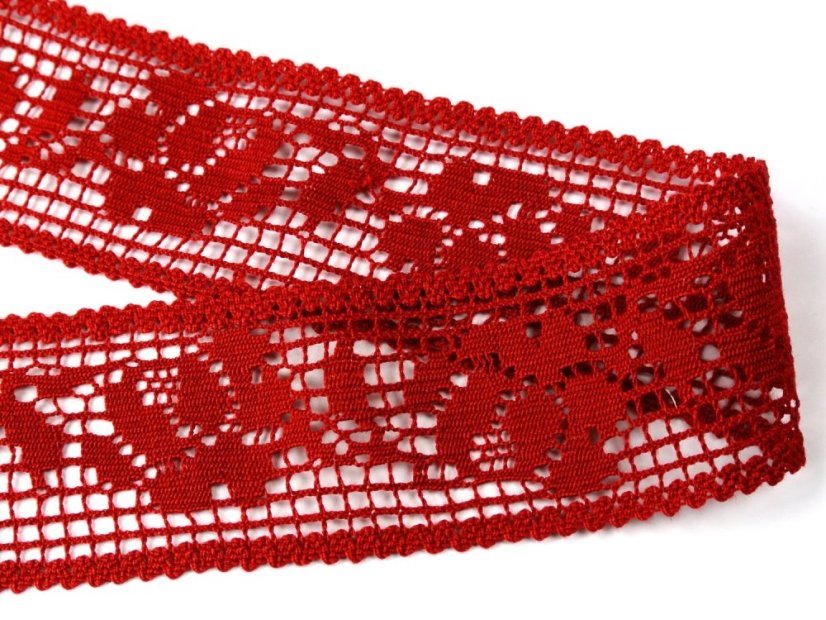 Cotton bobbin lace insert 75269, width 53 mm, light wine