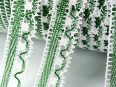 Cotton bobbin lace 75079, width 19 mm, white/ grass green
