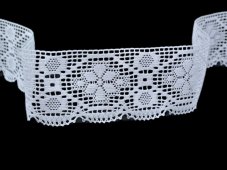 Cotton bobbin lace 82147, width 55 mm, white