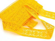 Cotton bobbin lace insert 75038, width 52 mm, dark yellow