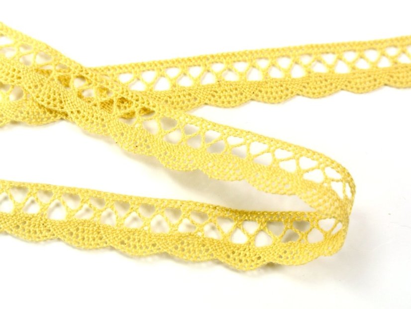 Cotton bobbin lace 75099, width 18 mm, light yellow