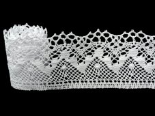 Cotton bobbin lace 75574, width 70 mm, white