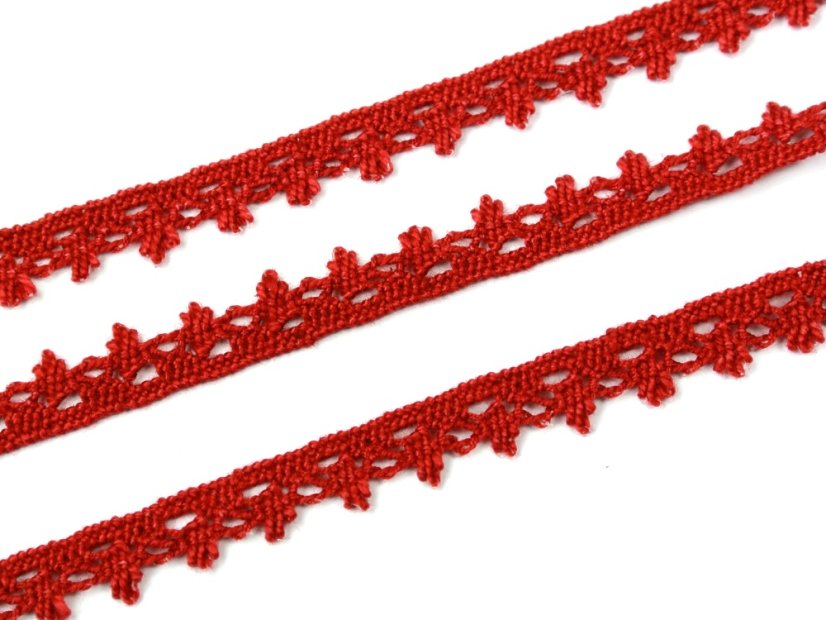 Cotton bobbin lace 75535, width 12 mm, light wine