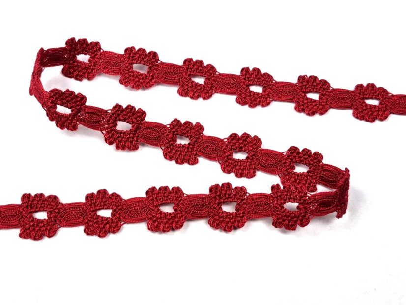 Cotton bobbin lace insert 75527, width 15 mm, light wine