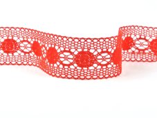 Cotton bobbin lace insert 75249, width 48 mm, red