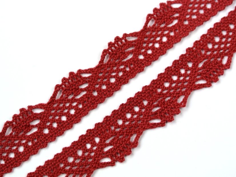 Cotton bobbin lace 75423, width 26 mm, dark wine