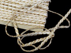 Cotton bobbin lace 75481, width 6 mm, white/ Lurex gold