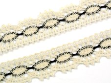 Cotton bobbin lace 82176, width 22 mm, ecru/ dark brown