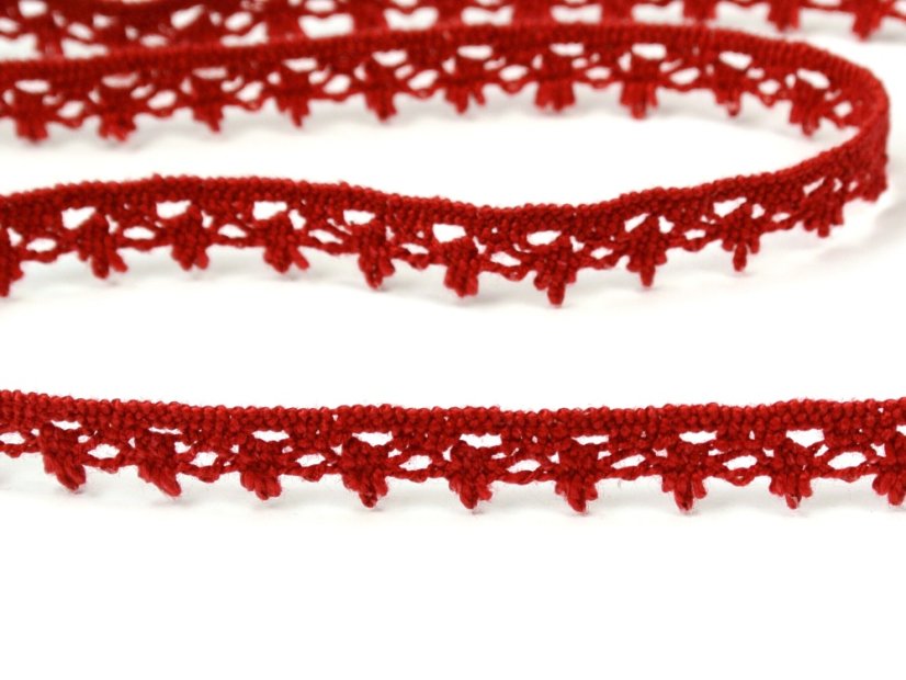 Cotton bobbin lace 75535, width 12 mm, light wine