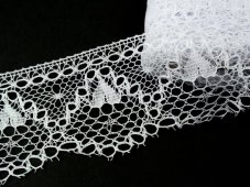 Cotton bobbin lace 75158, width 80 mm, white mercerized