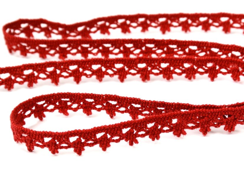 Cotton bobbin lace 75535, width 12 mm, light wine