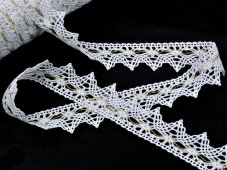 Cotton bobbin lace 75041, width 40 mm, white/ Lurex gold