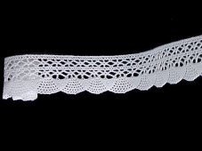 Cotton bobbin lace 75077, width 32 mm, white