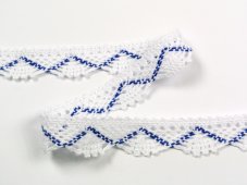 Cotton bobbin lace 75423, width 26 mm, white/ royal blue