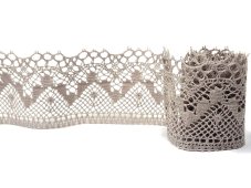 Cotton bobbin lace 75574, width 70 mm, light linen gray