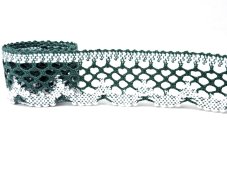 Cotton bobbin lace 75067, width 47 mm, dark green/ white