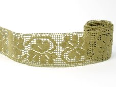 Cotton bobbin lace insert 82140, width 47 mm, khaki