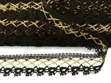 Cotton bobbin lace 82293, width 32 mm, dark brown/ Lurex gold