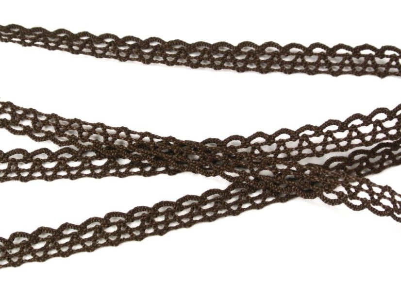 Cotton bobbin lace 75405, width 10 mm, dark brown