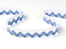 Cotton bobbin lace 75259, width 17 mm, white/ sky blue