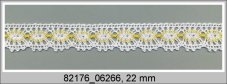 Cotton bobbin lace 82176, width 22 mm, white/ yellow