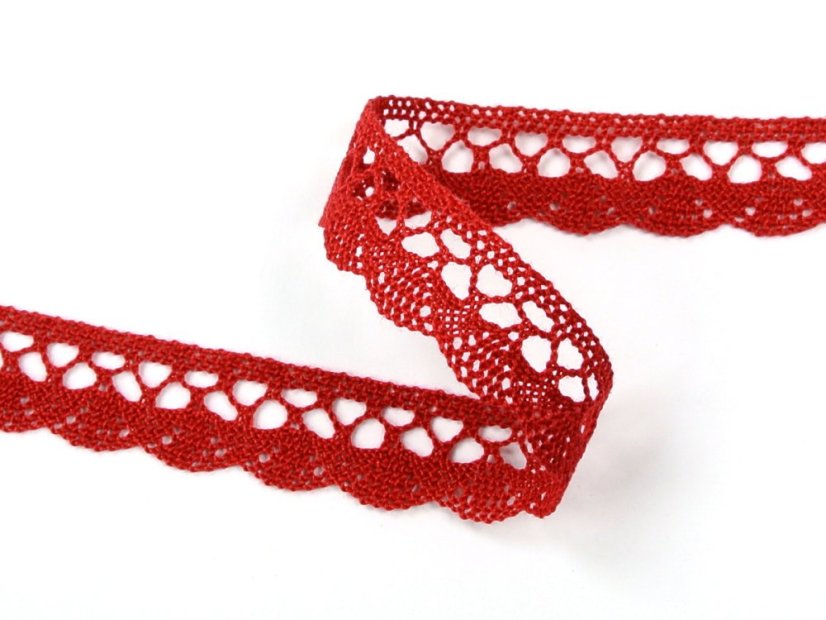 Cotton bobbin lace 75428, width 18 mm, light wine