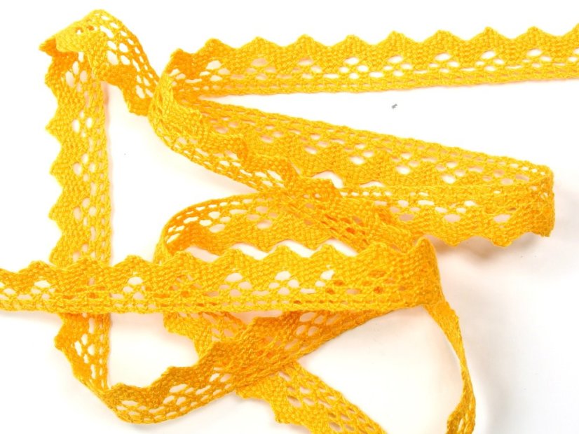 Cotton bobbin lace 75259, width 17 mm, dark yellow