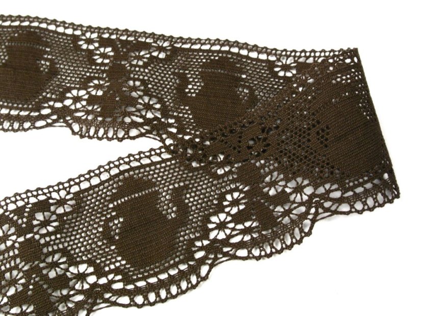 Cotton bobbin lace 75061, width 63 mm, dark brown