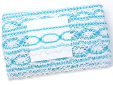 Cotton bobbin lace 75037, width 57 mm, white/ turquoise