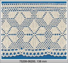 Cotton bobbin lace 75208, width 138 mm, ecru