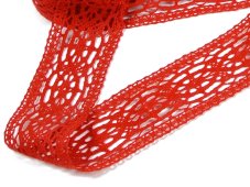 Cotton bobbin lace insert 75038, width 52 mm, red