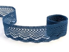 Cotton bobbin lace 75414, width 55 mm, ocean blue