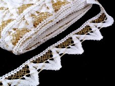 Cotton bobbin lace 75221, width 65 mm, white/ Lurex gold