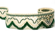Cotton bobbin lace 75301, width 58 mm, ecru/ dark green