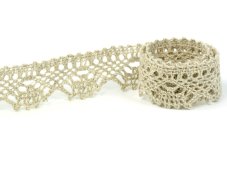 Cotton bobbin lace 75423, width 26 mm, linen gray