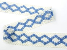 Cotton bobbin lace insert 75264, width 43 mm, ivory/ sky blue