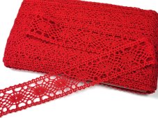 Cotton bobbin lace insert 75235, width 43 mm, red