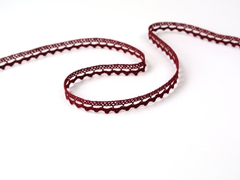 Cotton bobbin lace 75397, width 9 mm, cranberry