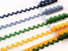 Cotton bobbin lace 75259, width 17 mm, white/ dark yellow