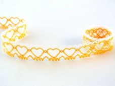 Cotton bobbin lace 75133, width 19 mm, white/ dark yellow