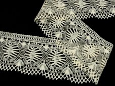 Cotton bobbin lace 81673, width 93 mm, ecru/ dark linen gray
