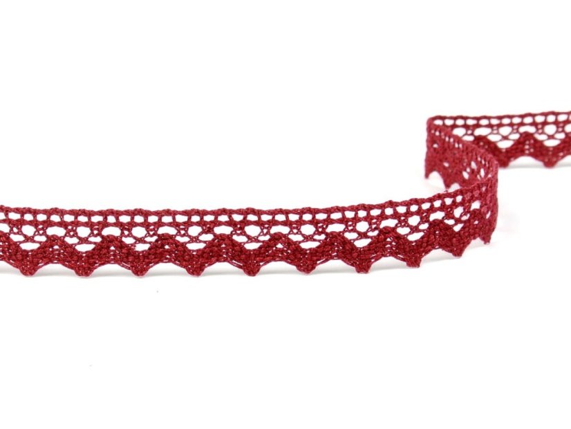 Cotton bobbin lace 75259, width 17 mm, cranberry