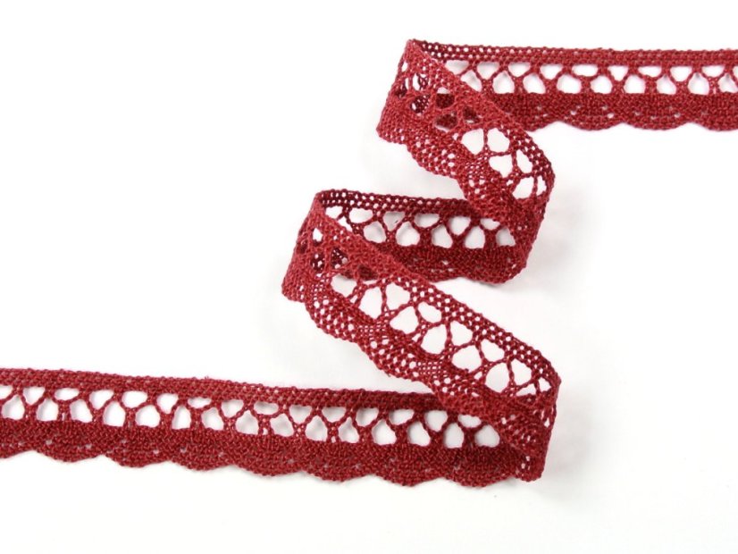 Cotton bobbin lace 75428, width 18 mm, cranberry
