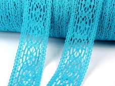 Cotton bobbin lace insert 75038, width 52 mm, turquoise