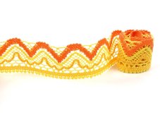 Cotton bobbin lace 75301, width 58 mm, yellow/ dark yellow/ rich orange