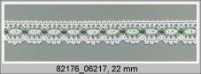 Cotton bobbin lace 82176, width 22 mm, white/ grass green
