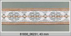 Cotton bobbin lace insert 81830, width 43 mm, white/ rich orange